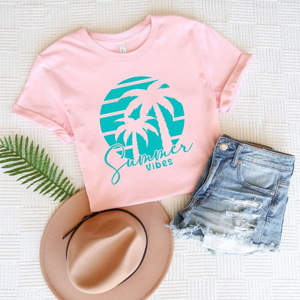 Summer Vibes Palm Trees Short Sleeve Graphic Tee