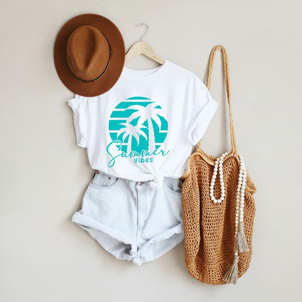 Summer Vibes Palm Trees Short Sleeve Graphic Tee