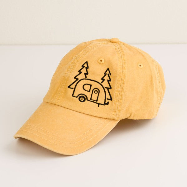 Embroidered Trailer And Trees Canvas Hat
