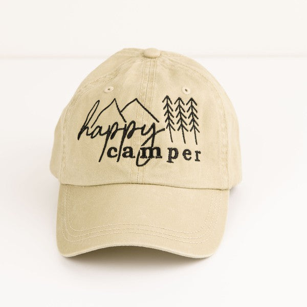 Embroidered Happy Camper Trees Canvas Hat