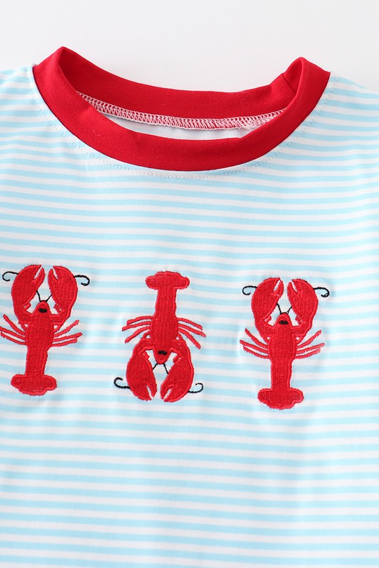 Blue lobster embroidery stripe boy top