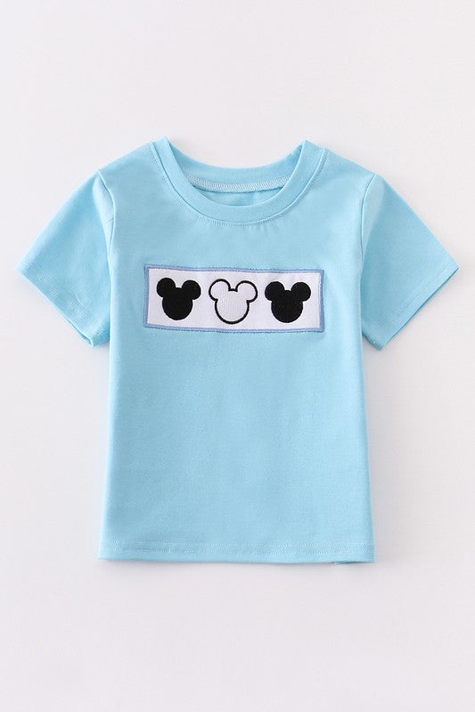 Blue charactor embroidery boy top