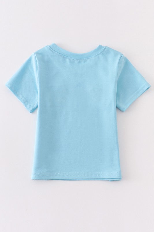 Blue charactor embroidery boy top