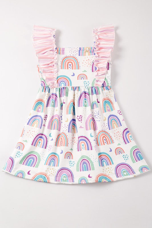 Rainbow print ruffle dress
