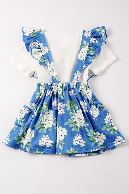 Blue floral print strap skirt set