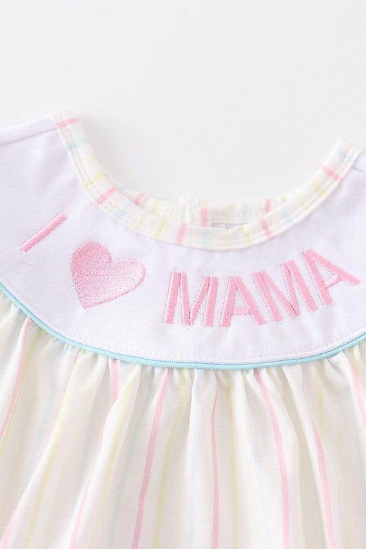 I love MAMA embroidery stripe girl bubble