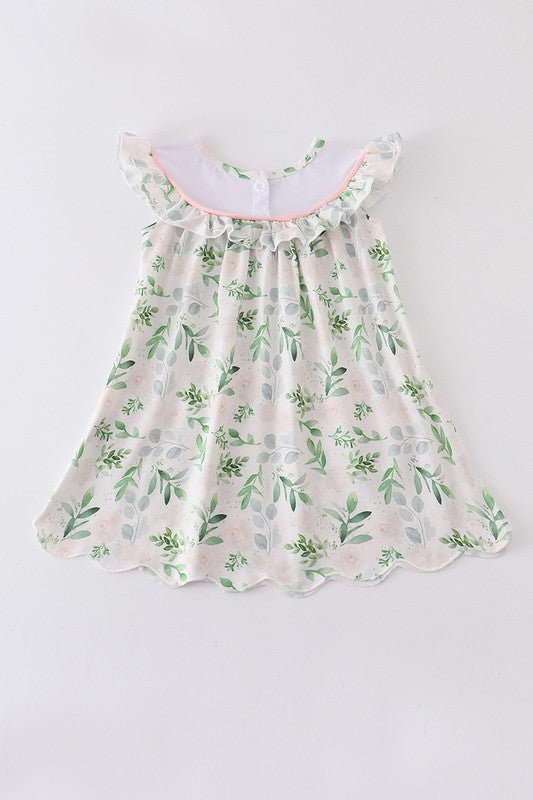 Floral I love MAMA embroidery scallop pocket dress