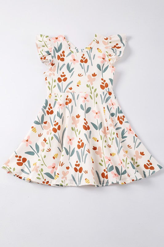 Beige floral print ruffle dress