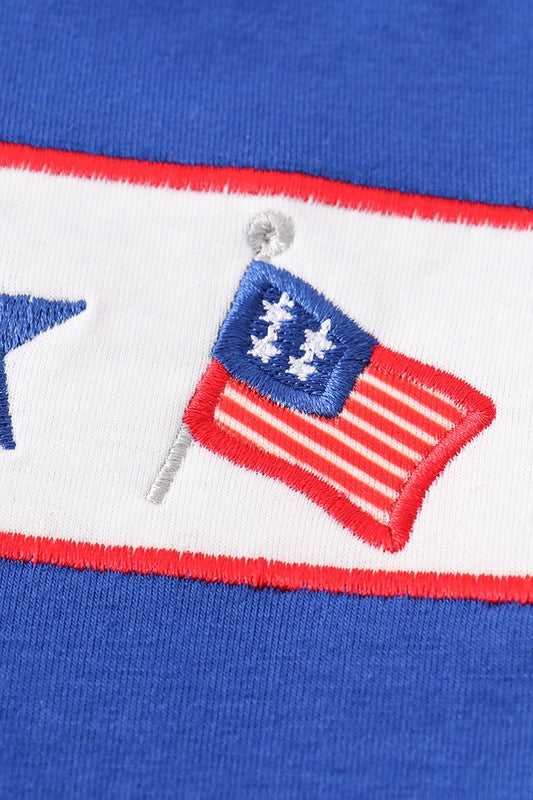 Navy patriotic flag embroidery boy top