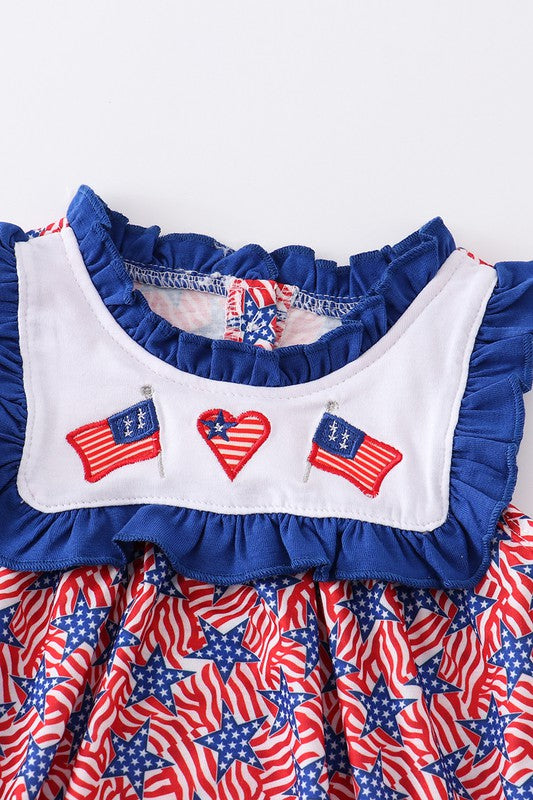 Navy patriotic flag embroidery girl bubble