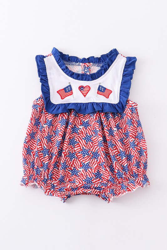 Navy patriotic flag embroidery girl bubble