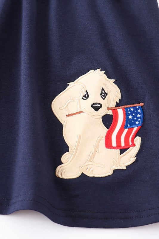 Navy patriotic dog applique girl set