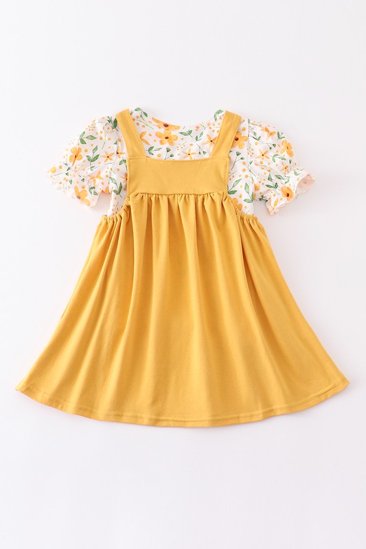 Mustard floral print strap dress set