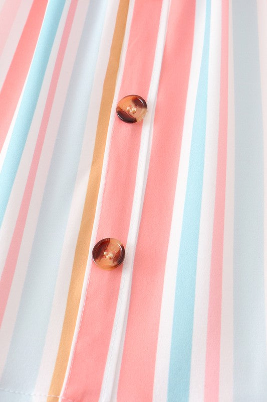 Multicolored stripe buttons strap dress