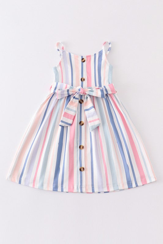 Blue stripe buttons strap dress