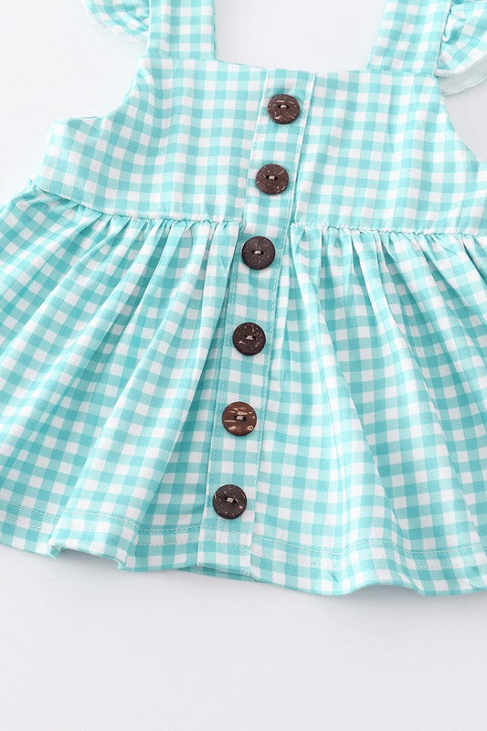 Green plaid buttons ruffle baby set