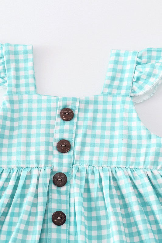 Green plaid buttons ruffle baby set