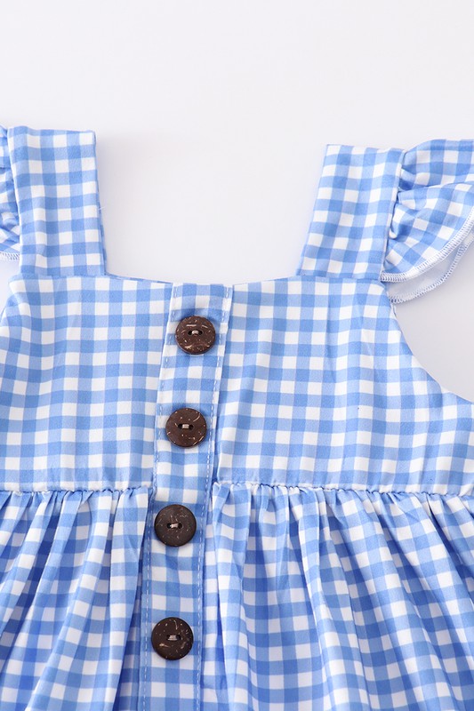 Blue plaid buttons ruffle baby set