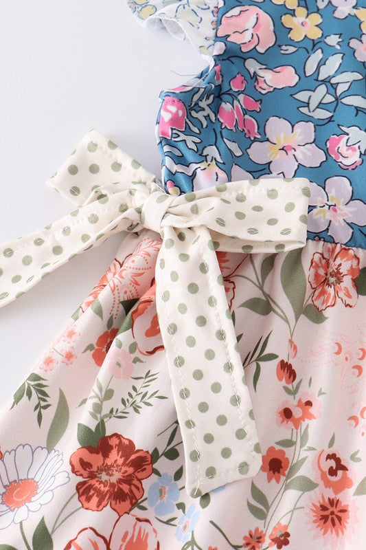 Floral print ruffle bow girl set