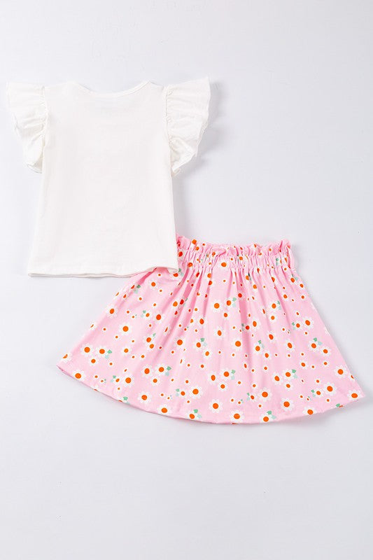 Pink stay wild ruffle short skirt set