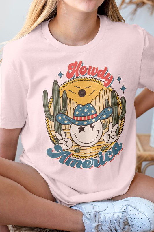 Howdy America Smiley, 4th of July Graphic Tee